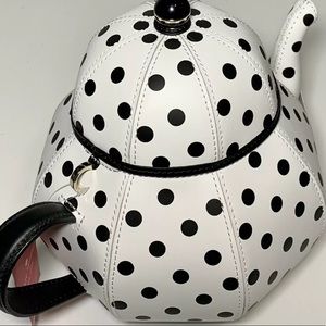 Kate spade Alice in wonderland teapot polka dot black white crossbody nwt